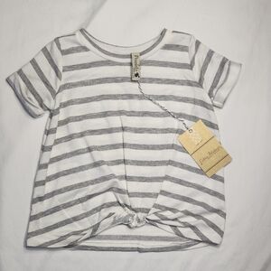Pomelo Toddler Girls 2T Striped Twist Front Tee Shirt Gray White NWT